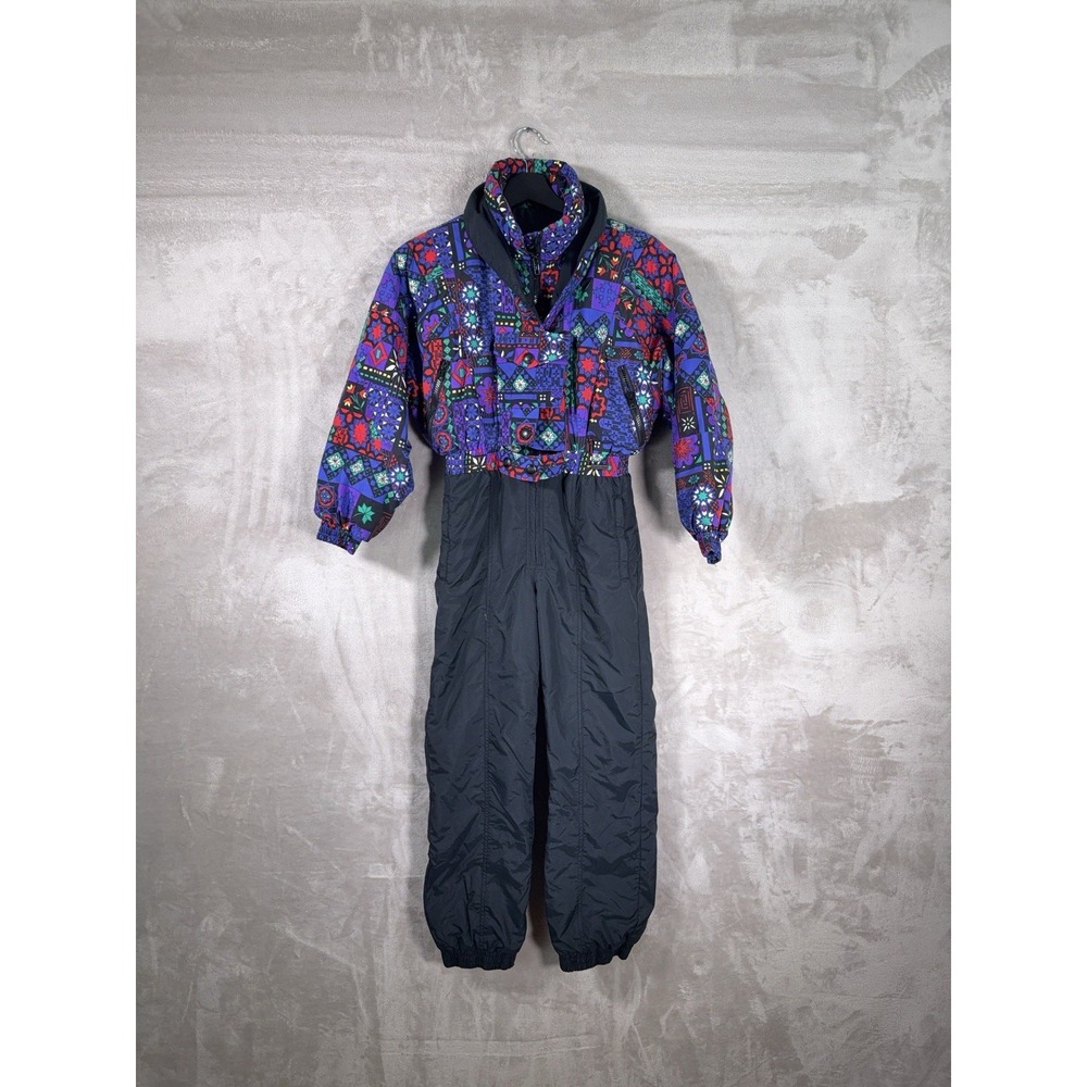 Edelweiss Skiwear Snowsuit Girls Medium Black Multicolor Insulated Vintage Ski